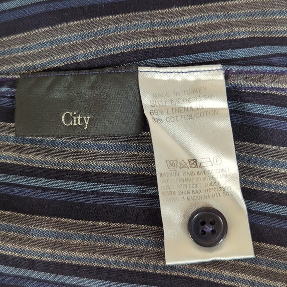 Z Zegna Men’s Blue Gray Linen Button Down Shirt - Picture 12 of 12